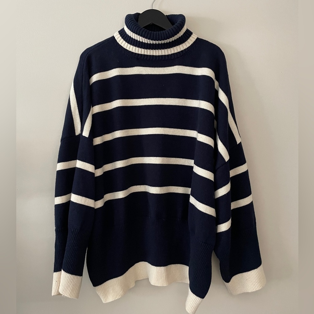 TOPSHOP Oversized Striped Turtleneck Sweater - Picture 2 of 4